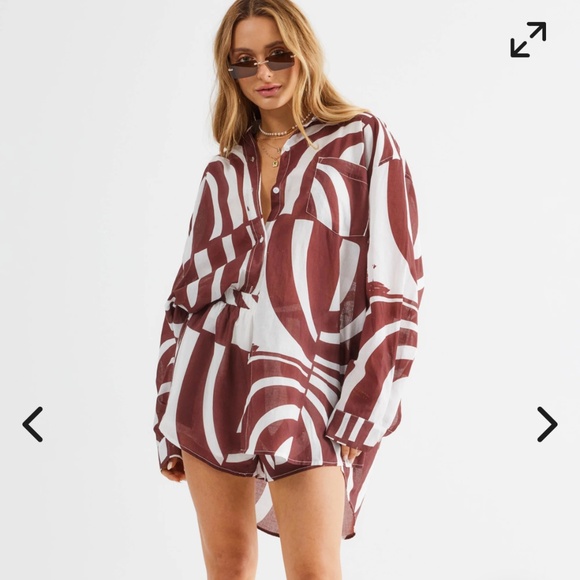 SNDYS Australia Swim Trendy cover up brown and White oversized top SZ 6 - Picture 1 of 10